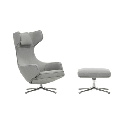 Set fauteuil & repose-pieds Grand Repos tissu gris / Pivotant & inclinable - Vitra