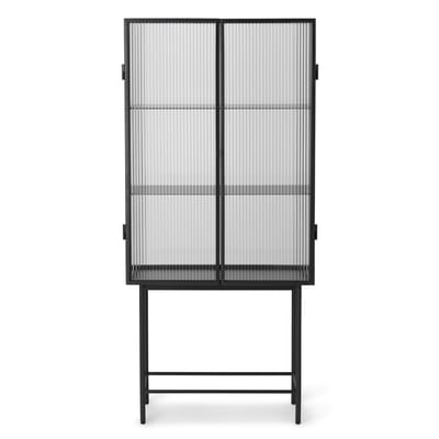 Meuble vitrine Haze métal verre noir / Vitrine - L 70 x H 155 cm - Verre cannelé - Ferm Living
