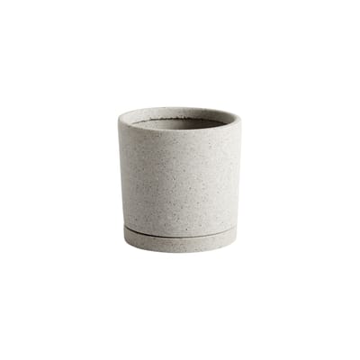 Pot de fleurs Medium pierre matériau composite gris / Ø 14 x H 14 cm - Polystone / Soucoupe intégrée