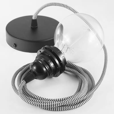 koziol - suspension lampe modulable en tissu, plastique couleur noir 200 x 20.8 cm designer made in design