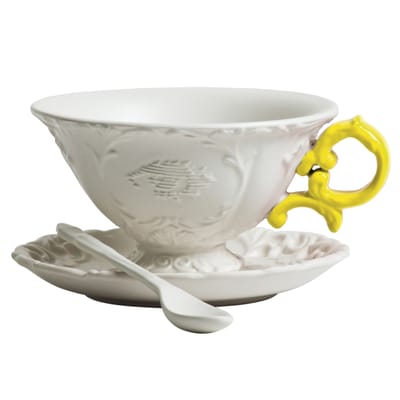 Tasse à thé I-Tea céramique blanc jaune / Set tasse + soucoupe + cuillère - Seletti