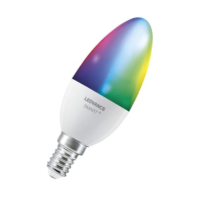 Ampoule LED E14 connectée Smart+ plastique blanc / Flamme - Multicolore RGBW / 4,9W=40W - WiFi / Variable - Ledvance