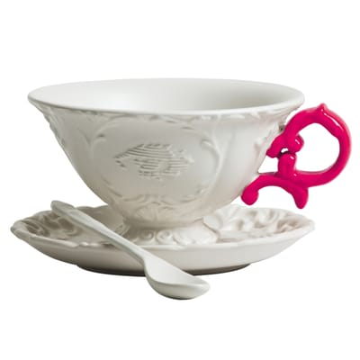 Tasse à thé I-Tea céramique blanc rose / Set tasse + soucoupe + cuillère - Seletti