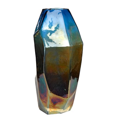 Vase Graphic Luster Medium verre bleu or / H 30 cm - Verre irisé - Pols Potten