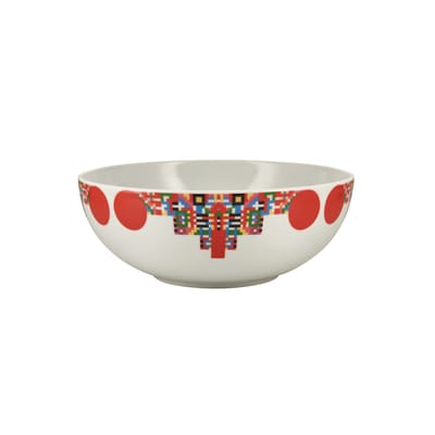 alessi - coupe holyhedrics en céramique, porcelaine couleur rouge 25 x 9 cm designer elena salmistraro made in design