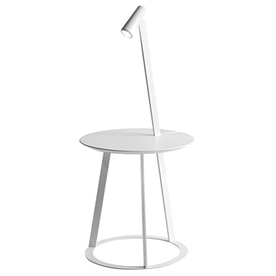 Table d'appoint Albino métal bois blanc / Lampe LED - Ø 41 cm - Horm
