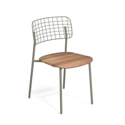 Chaise empilable Lyze métal gris bois naturel / Assise teck - Emu