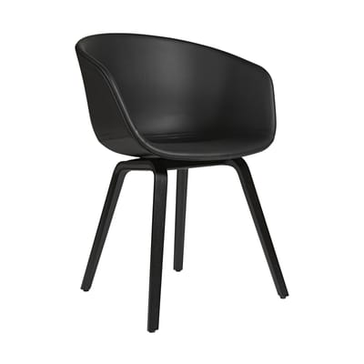 Fauteuil rembourré About a chair AAC23 cuir bois noir / Cuir intégral & chêne teinté - Hay