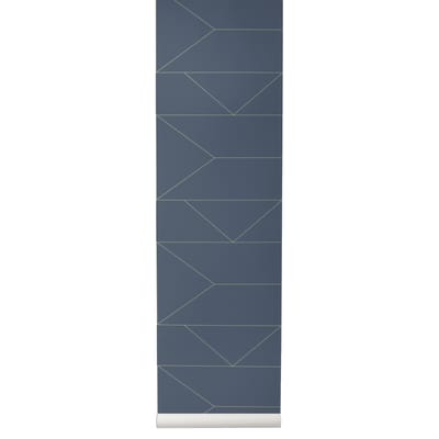 Papier peint Lines papier bleu / 1 rouleau - Larg 53 cm - Ferm Living