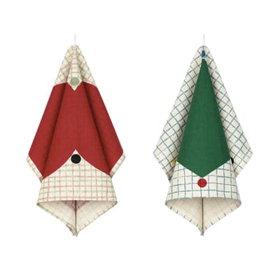 Torchon Kalendi Losange tissu rouge vert / Set de 2 - Marimekko