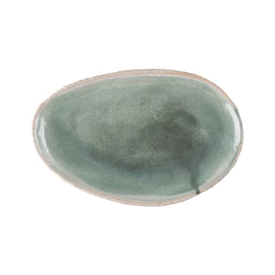 Plat Wabi céramique vert / Ovale - 25 x 36 cm - Grès fait main - Jars Céramistes