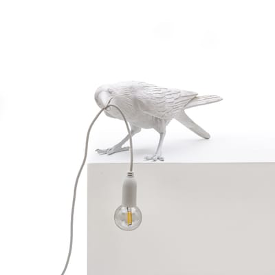 Lampe de table Bird Playing/ Corbeau joueur plastique blanc - Seletti