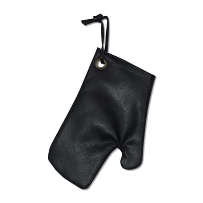 dutchdeluxes - gant de cuisine tabliers en cuir, cuir pleine fleur couleur noir 14.42 x cm made in design