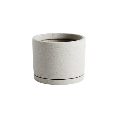 Pot de fleurs Large pierre matériau composite gris / Ø 19 x H 14,5 cm - Polystone / Soucoupe intégré