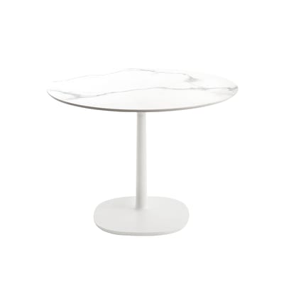 Table ronde Multiplo indoor/outdoor - céramique pierre blanc / Grès effet marbre / Ø 78 cm - Kartell