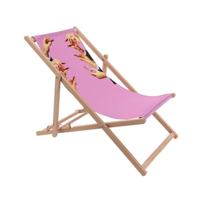 Chaise longue pliable inclinable Toiletpaper bois multicolore / Lipsticks pink - Seletti