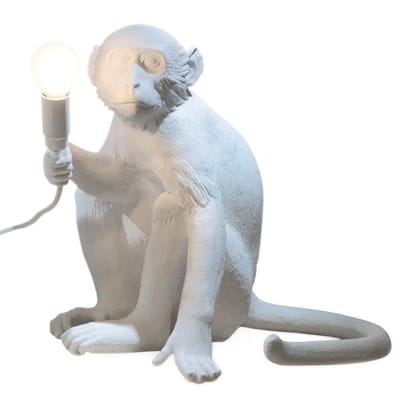 Lampe de table Monkey Sitting plastique blanc / Indoor - H 32 cm - Seletti