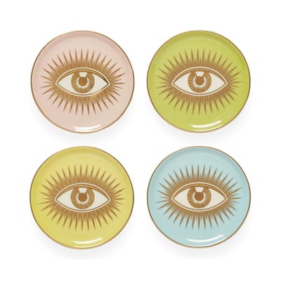 Dessous de verre Le wink céramique bleu rose jaune vert / Set de 4 - Porcelaine & or - Jonathan Adle