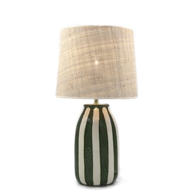 Lampe de table Palmaria Small céramique fibre végétale vert beige / H 48 cm - rabane - Maison Sarah 