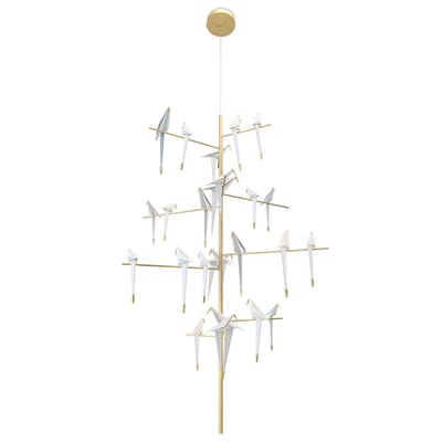 Suspension Perch Light Tree LED plastique blanc or métal / Oiseaux mobiles - Ø 170 x H 270 cm - Mooo