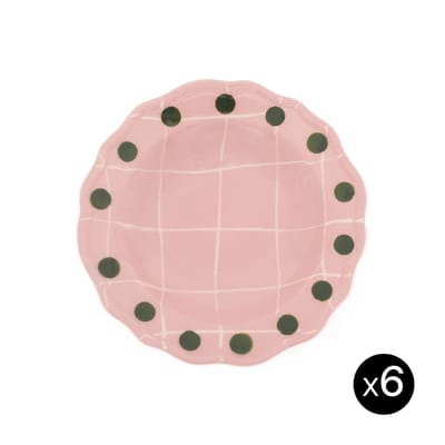 Assiette creuse Quadri céramique rose / Set de 6 - Ø 23 cm / Peint à la main - Bitossi Home