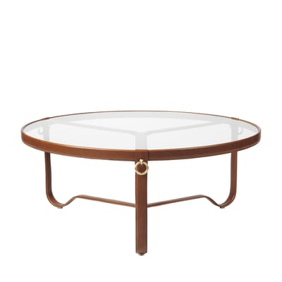 Table basse Adnet cuir verre marron / Ø 100 cm - Réédition 50' - Gubi