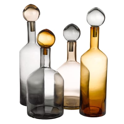Carafe Bubbles & Bottles verre jaune gris beige / Verre - Set de 4 / H 44 cm - Pols Potten