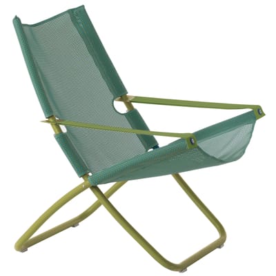 Chaise longue pliable inclinable Snooze tissu vert métal & tissu vert / 2 positions - Emu