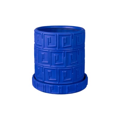 Pot de fleurs Magna Graecia - Greca céramique bleu / Avec soucoupe / Ø 30 x H 39 cm - Terre cuite - 