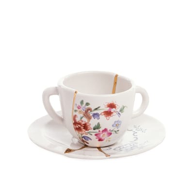 Tasse à café Kintsugi céramique blanc / Set tasse à café avec soucoupe - Seletti