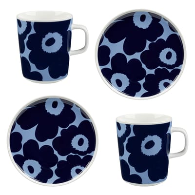 Set vaisselle Unikko céramique bleu / Petit-déjeuner - 2 mugs + 2 assiettes Ø 13,5 cm - Marimekko