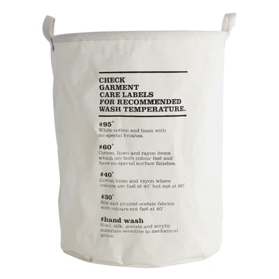 Panier à linge Wash Instructions tissu blanc noir / Ø 40 x H 50 cm - House Doctor