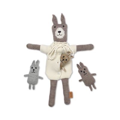 Peluche Lee Rabbit Family tissu beige / Maman & ses 3 bébés - H 40 cm / Laine Mérinos tricotée - Fer
