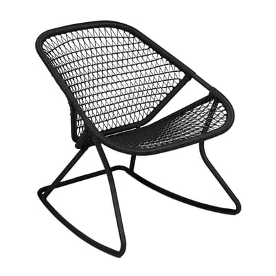 Rocking chair Sixties plastique noir / Assise souple plastique tressé - Fermob