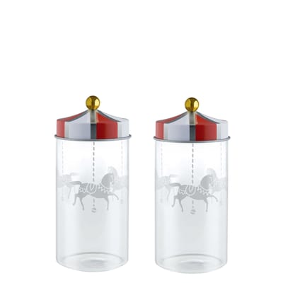 Bocal hermétique Circus verre rouge blanc / Set de 2 - 14 cl - Pour épices - Alessi