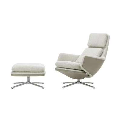 Set fauteuil & repose-pieds Grand Relax & Ottoman cuir beige / Pivotant & inclinable - Vitra