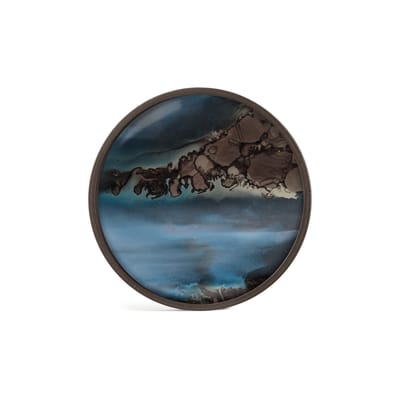 Plateau Slate Organic verre bleu marron / Ø 30 cm - Bois & verre peint main - Ethnicraft