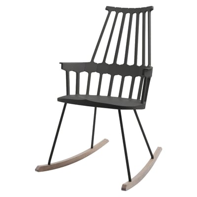 Rocking chair Comback plastique noir bois naturel - Kartell