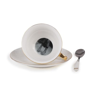 Tasse à thé Guiltless - Proserpina céramique blanc / Avec soucoupe & cuillère - Image érotique au fo