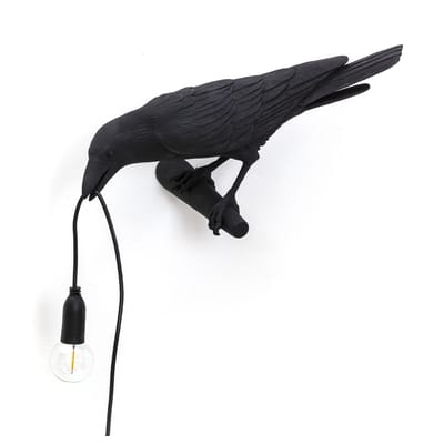 Applique avec prise Bird Looking plastique noir / Murale - Corbeau perché - Seletti