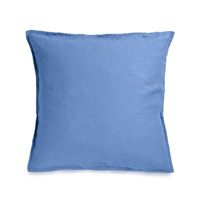 Taie d'oreiller 65 x 65 cm tissu bleu / Lin lavé (aspect froissé) - Au Printemps Paris