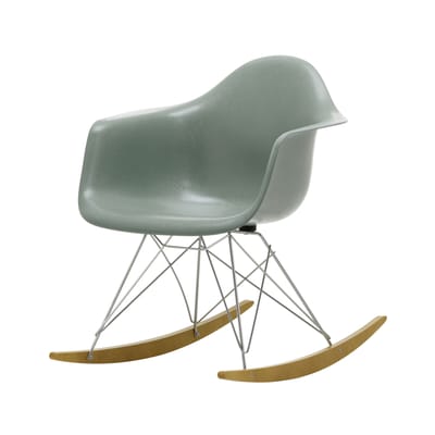 Rocking chair RAR - Eames Fiberglass Armchair fibre de verre vert / (1950) - Pieds chromés & bois cl