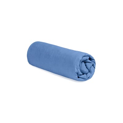 Drap-housse 90 x 190 cm tissu bleu / Lin lavé (aspect froissé) - Au Printemps Paris