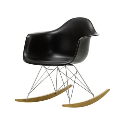 Rocking chair RAR - Eames Plastic Armchair plastique noir / (1950) - Pieds chromés & bois clair - Vi