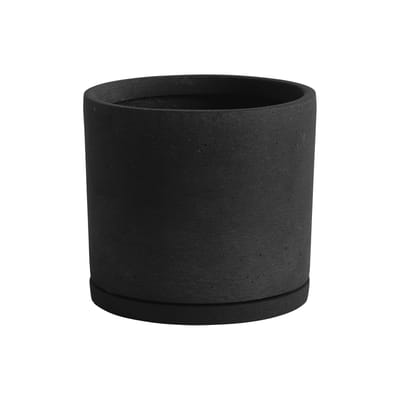 Pot de fleurs XXL pierre matériau composite noir / Ø 24 x H 22 cm - Polystone / Soucoupe intégrée - 
