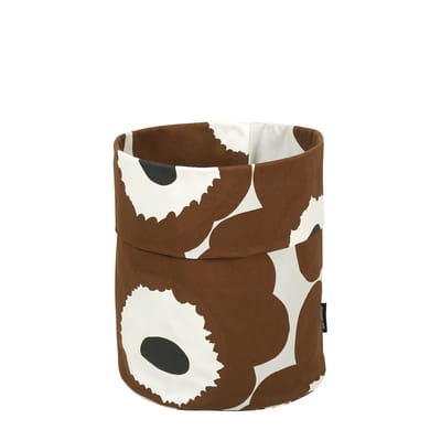 marimekko - corbeille unikko en tissu, coton couleur marron 13.39 x 37 cm designer maija isola made in design