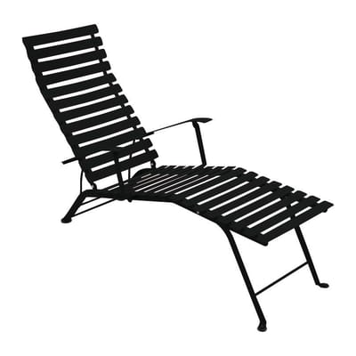 Chaise longue pliable inclinable Bistro métal noir / Accoudoirs - Fermob