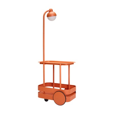Desserte Jolly Trolley métal orange / Lampe sans fil recharge USB - 78 x 55 x H 200 cm - Fatboy
