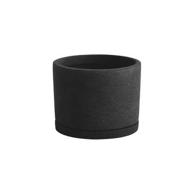Pot de fleurs Large pierre matériau composite noir / Ø 19 x H 14,5 cm - Polystone / Soucoupe intégré