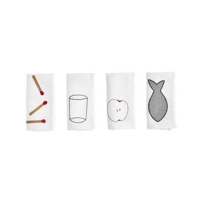Serviette de table Sobremesa tissu blanc / Set de 4 - Lin & coton / 45 x 45 cm - Hay